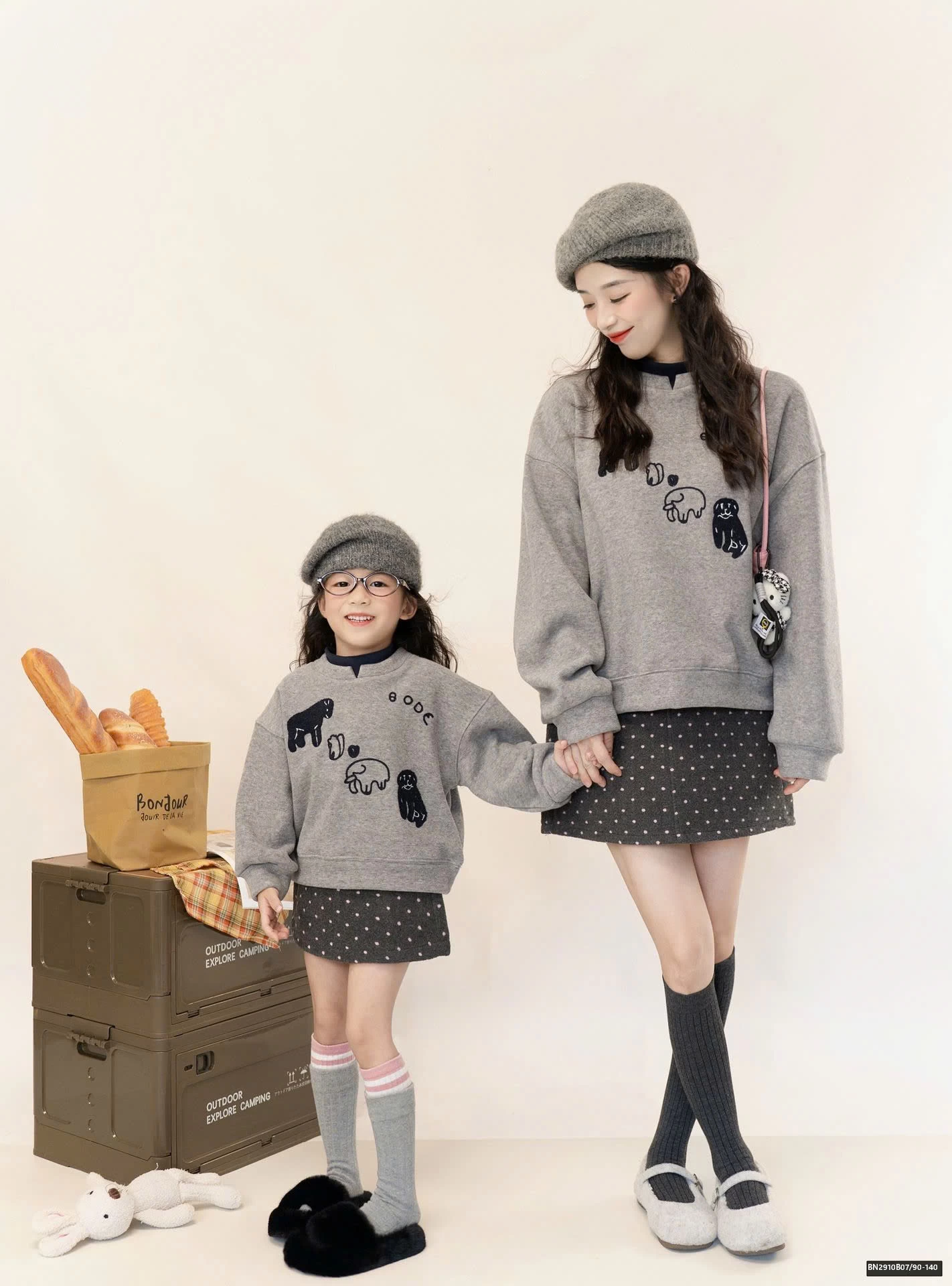 SÉT ÁO LEN XÁM MIX CHÂN VÁY CHẤM BI