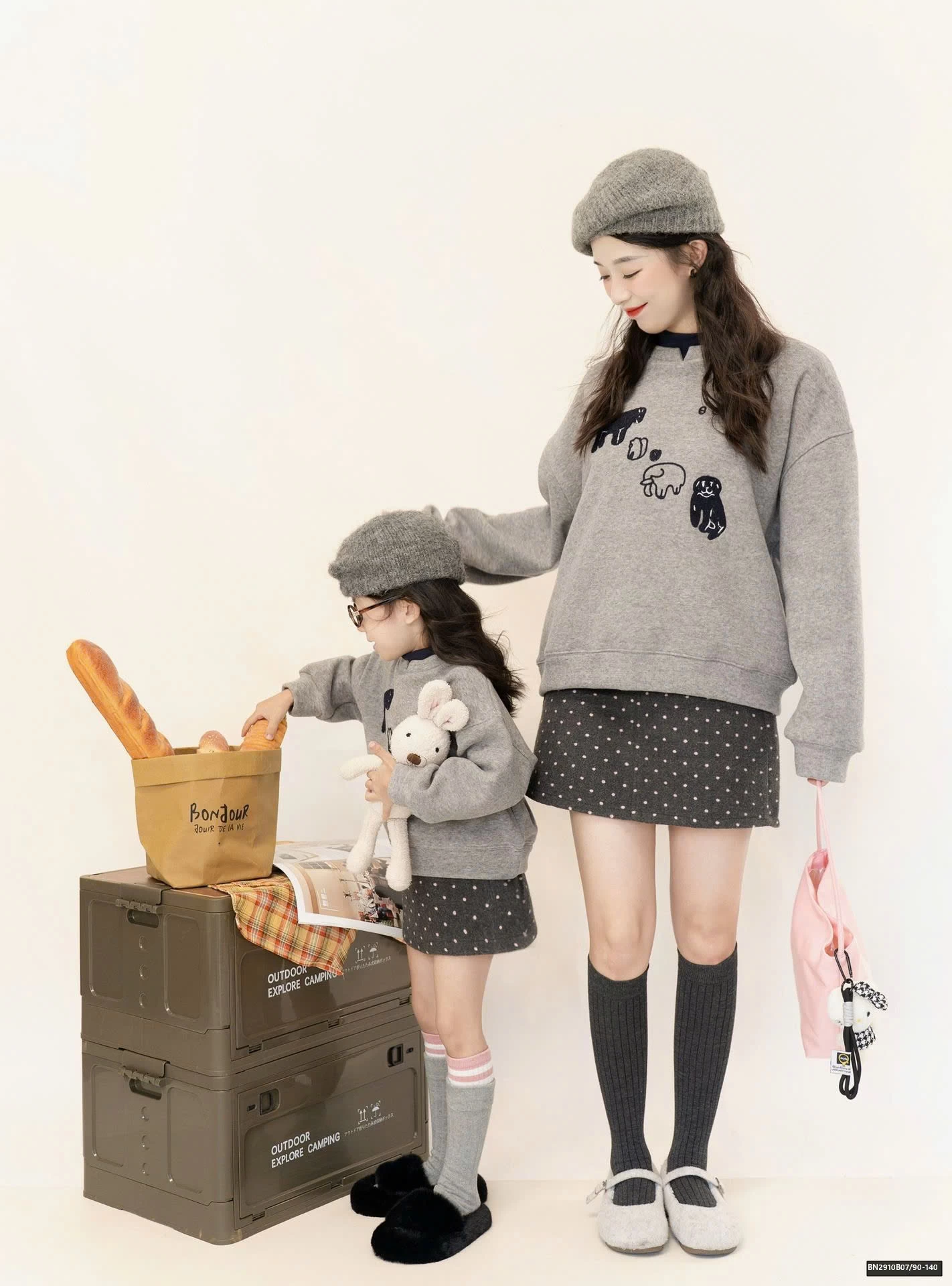 SÉT ÁO LEN XÁM MIX CHÂN VÁY CHẤM BI