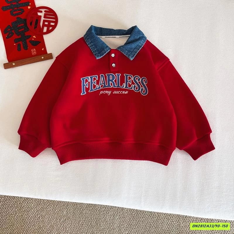 ÁO NỈ ĐỎ LÓT NHUNG CỔ JEANS CCM