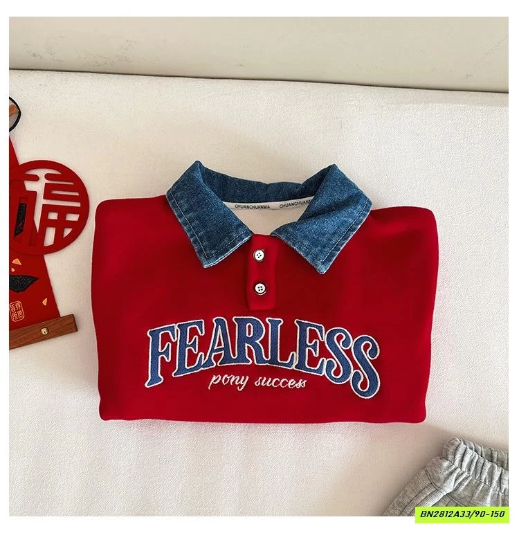 ÁO NỈ ĐỎ LÓT NHUNG CỔ JEANS CCM