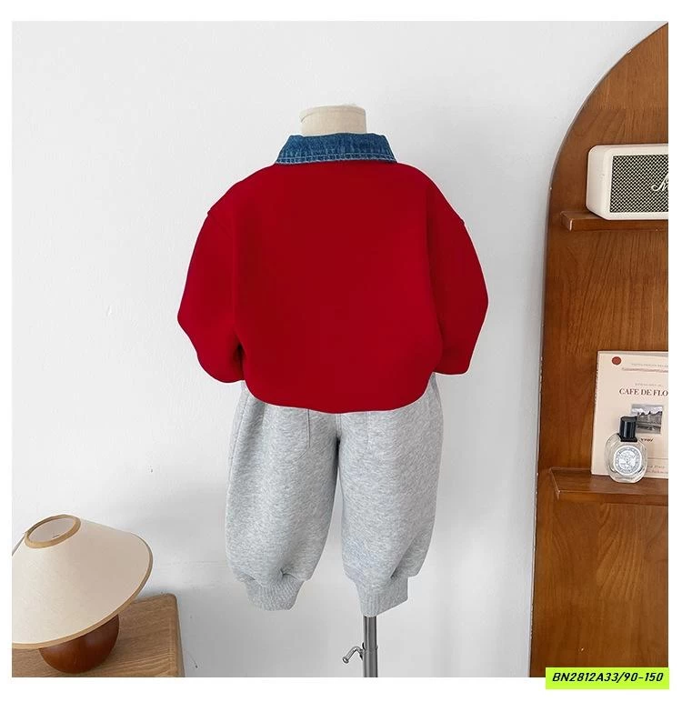 ÁO NỈ ĐỎ LÓT NHUNG CỔ JEANS CCM