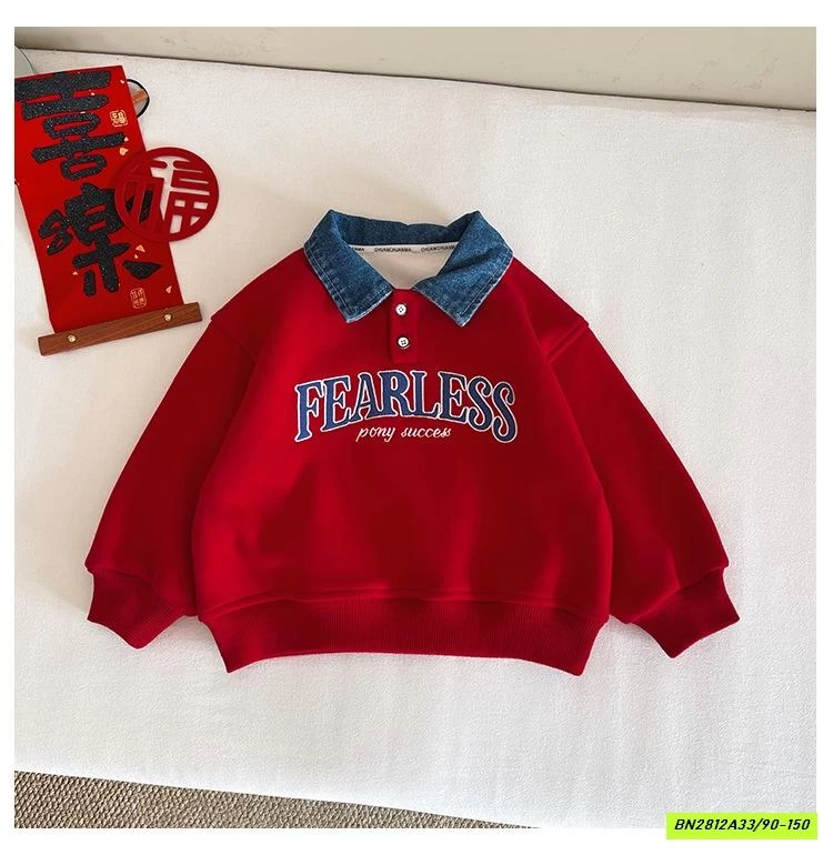 ÁO NỈ ĐỎ LÓT NHUNG CỔ JEANS CCM