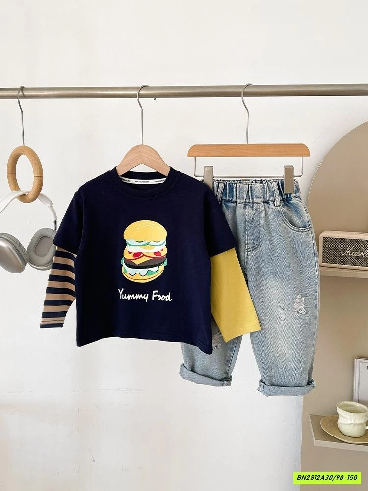 ÁO BURGER GIẢ 2 LỚP PHỐI MÀU TAY CHUANCHUANMA