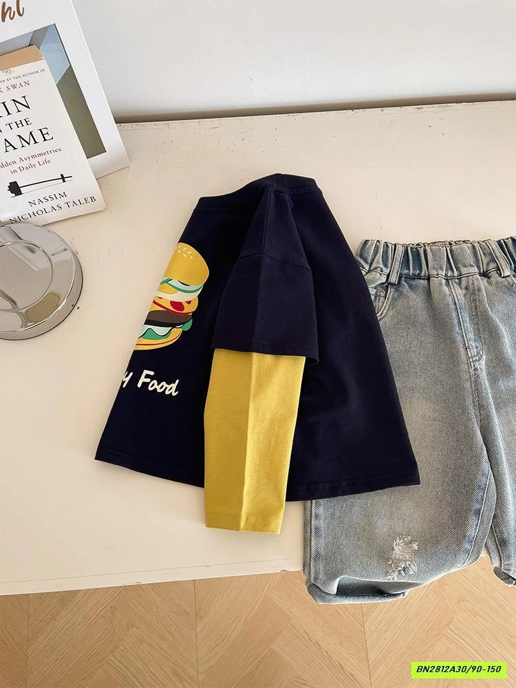 ÁO BURGER GIẢ 2 LỚP PHỐI MÀU TAY CHUANCHUANMA