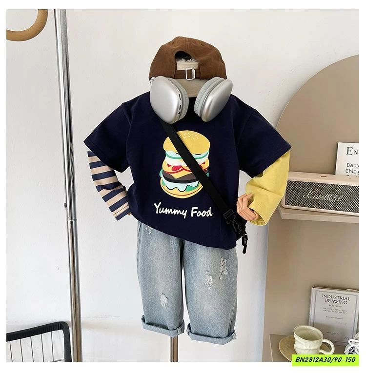 ÁO BURGER GIẢ 2 LỚP PHỐI MÀU TAY CHUANCHUANMA