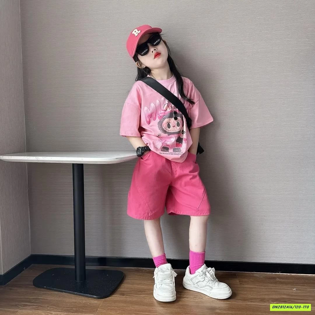 SÉT ÁO LABUBU MIX SHORT HỒNG
