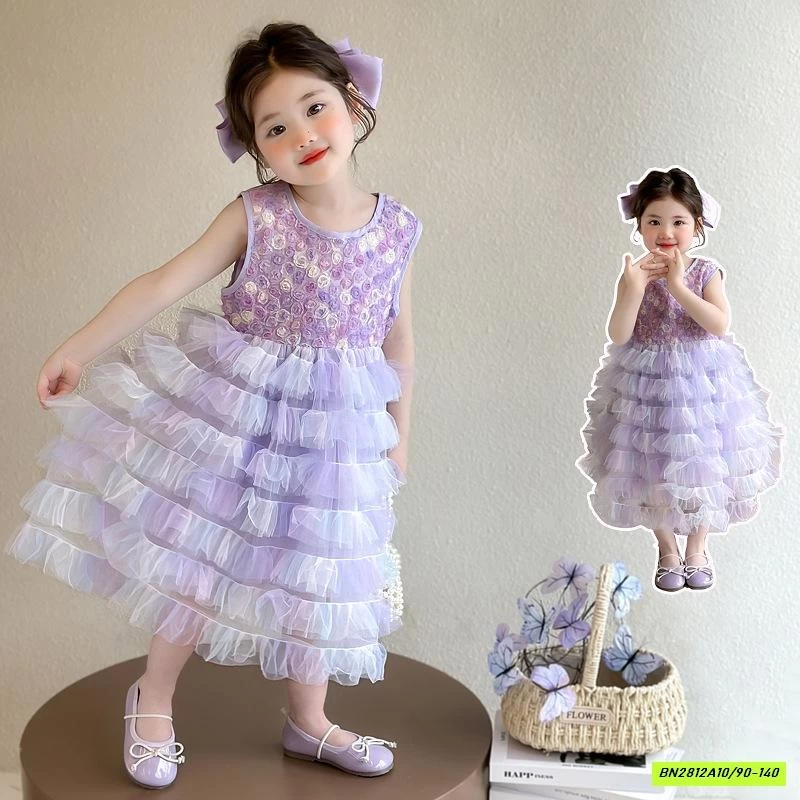 ĐẦM VOAN TÍM HOA 3D