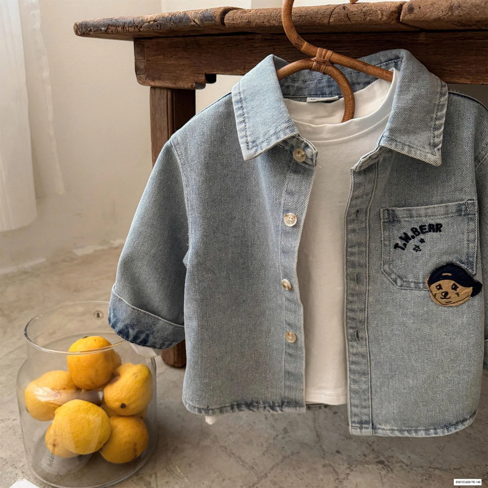 SƠ MI JEANS THÊU GẤU