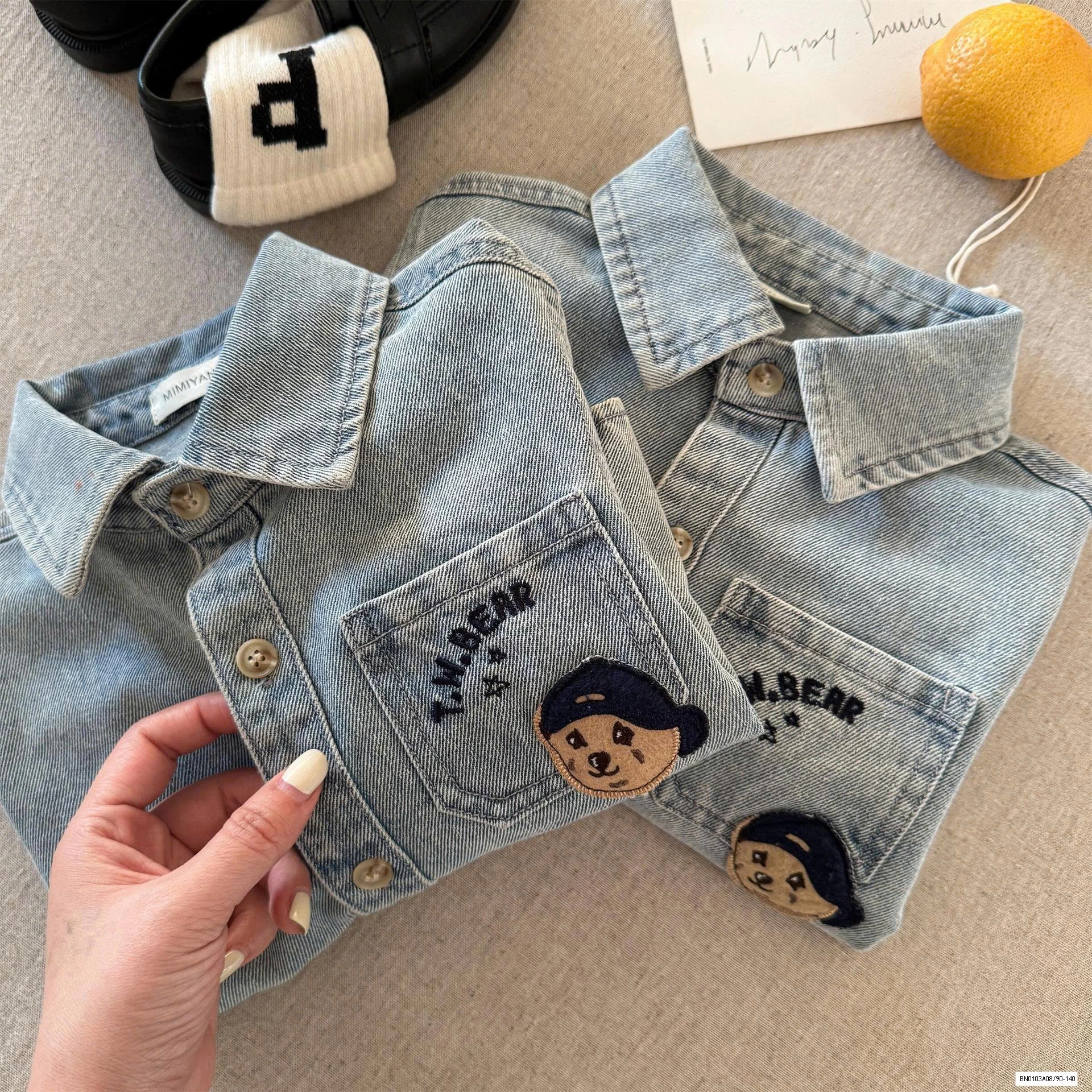 SƠ MI JEANS THÊU GẤU