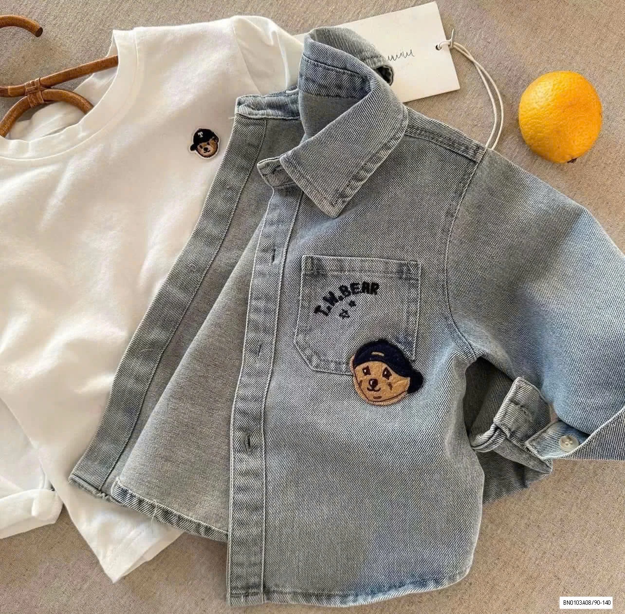 SƠ MI JEANS THÊU GẤU