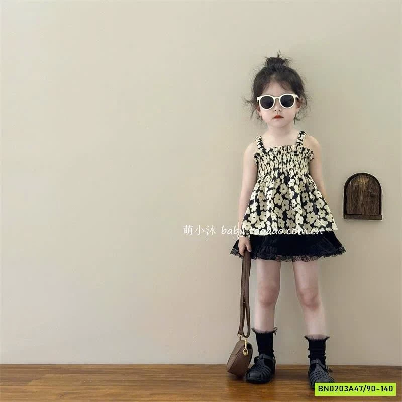 ÁO HOA 2 DÂY MIX CV ĐEN