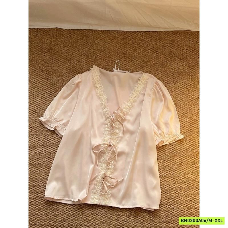 BỘ NGỦ LỤA HỒNG VIỀN REN