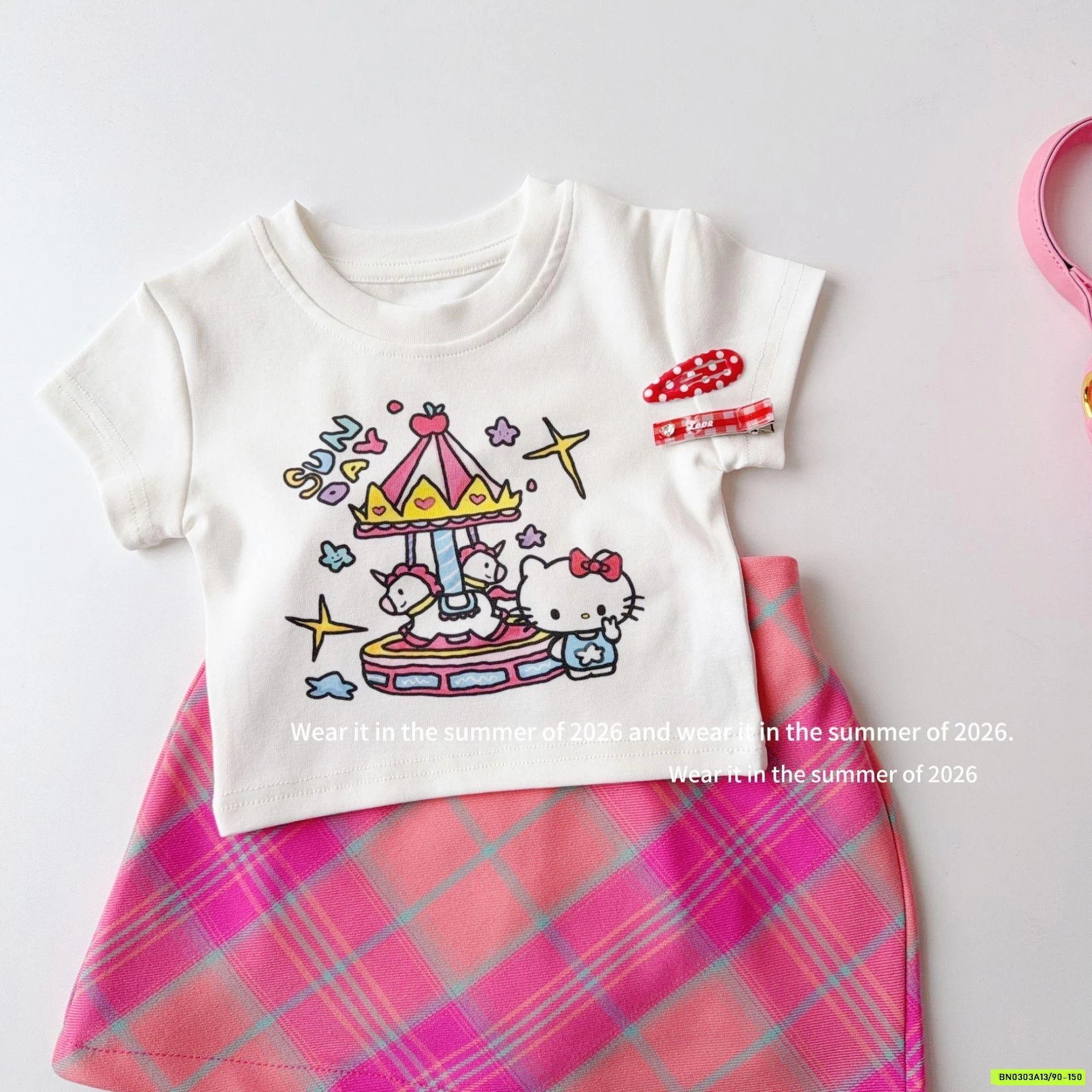 ÁO KITTY MIX CV KẺ HỒNG T&Q KIDS