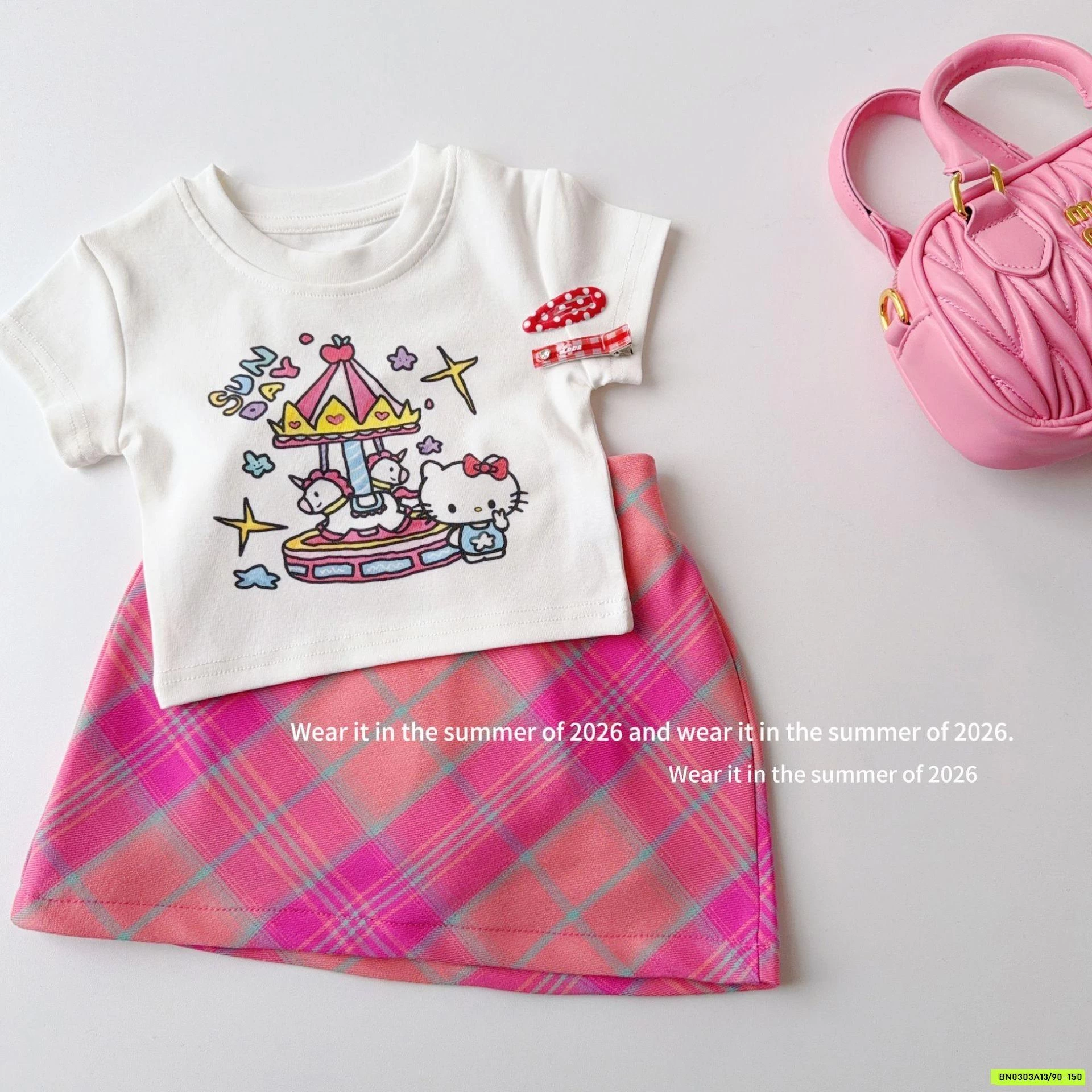 ÁO KITTY MIX CV KẺ HỒNG T&Q KIDS