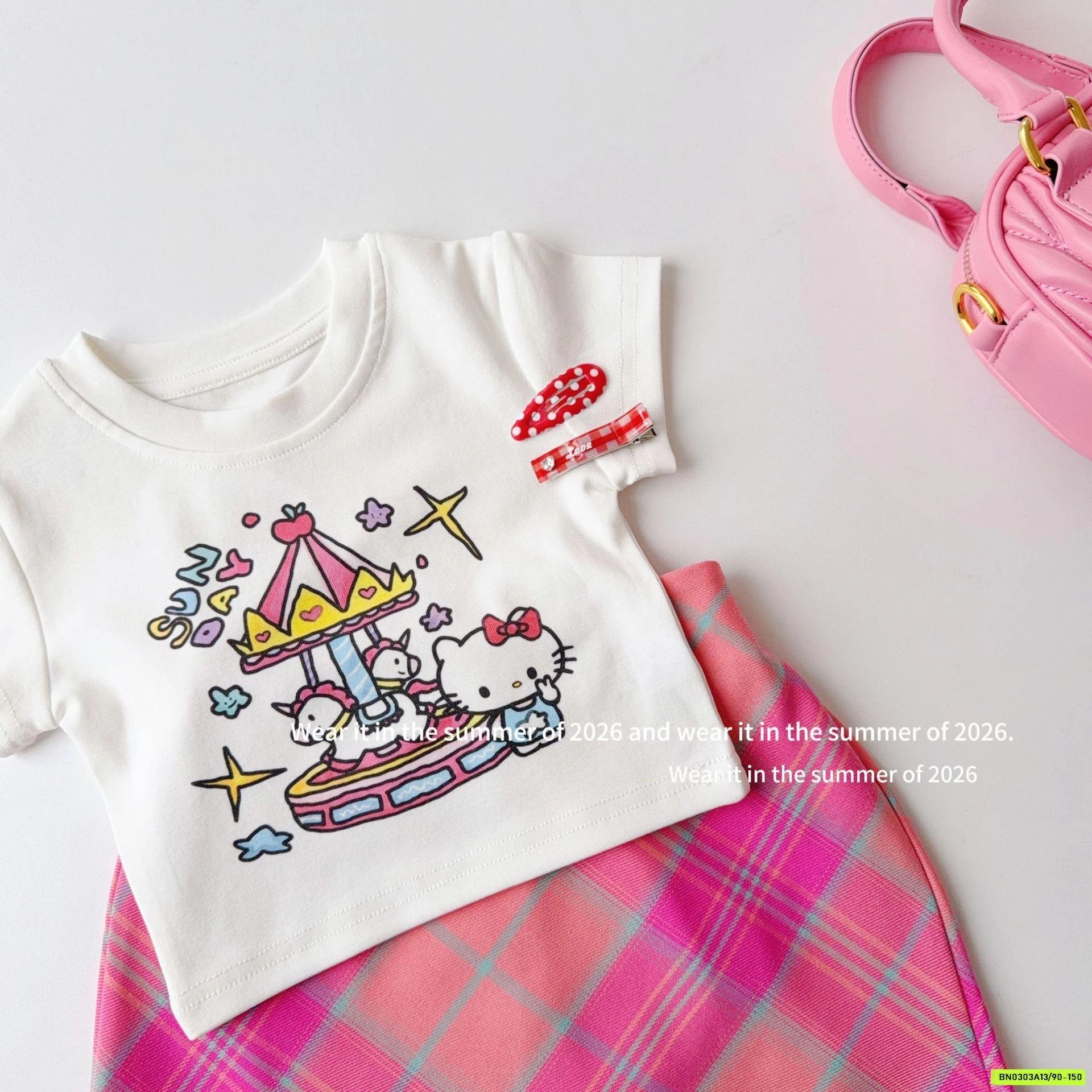 ÁO KITTY MIX CV KẺ HỒNG T&Q KIDS