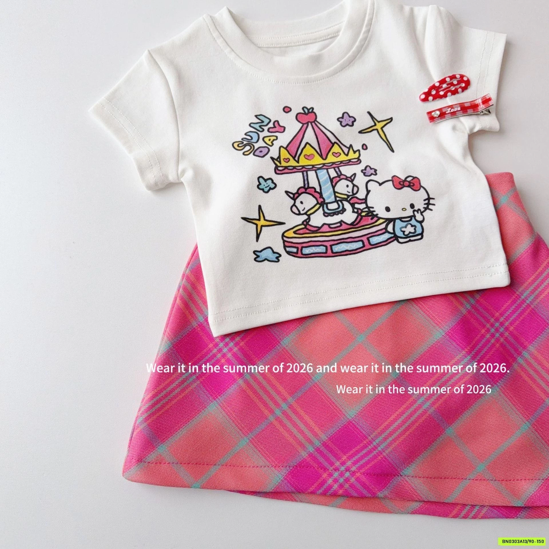 ÁO KITTY MIX CV KẺ HỒNG T&Q KIDS