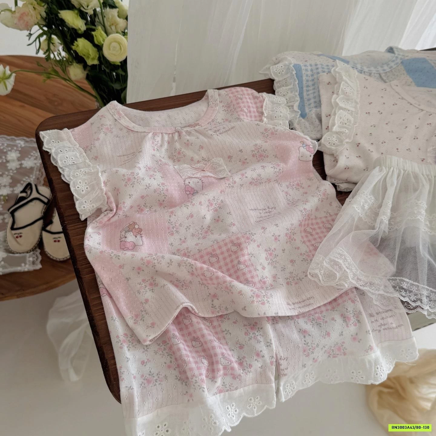 BỘ COTTON GIẤY QUẦN LỠ VIỀN REN HONEY