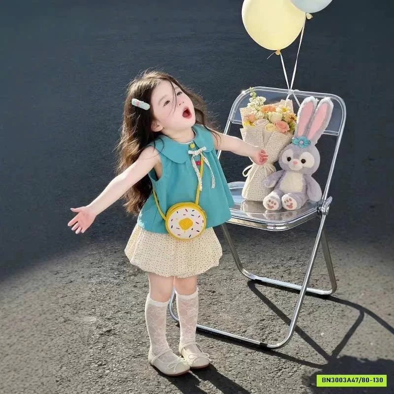 SÉT ÁO XANH MIX QUẦN BÍ CHẤM BI TBABY