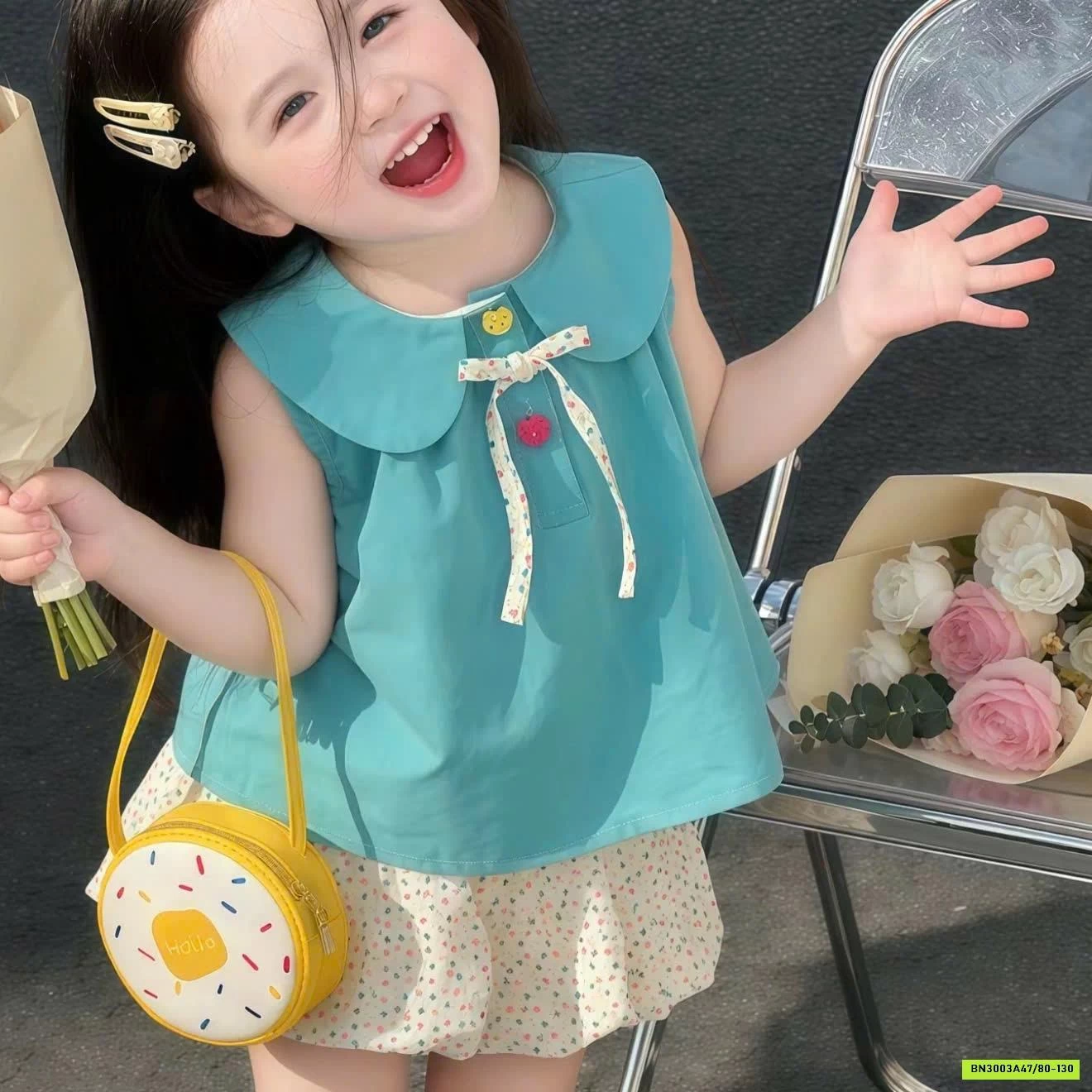 SÉT ÁO XANH MIX QUẦN BÍ CHẤM BI TBABY