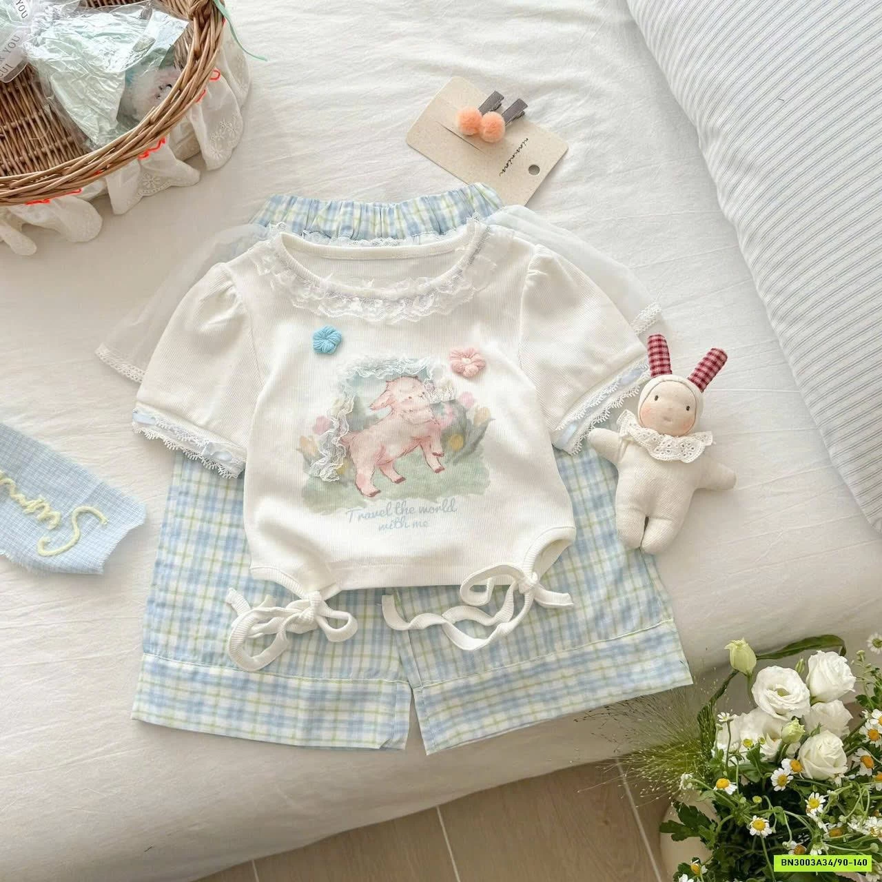 SÉT ÁO THỎ RÚT EO MIX QUẦN CARO