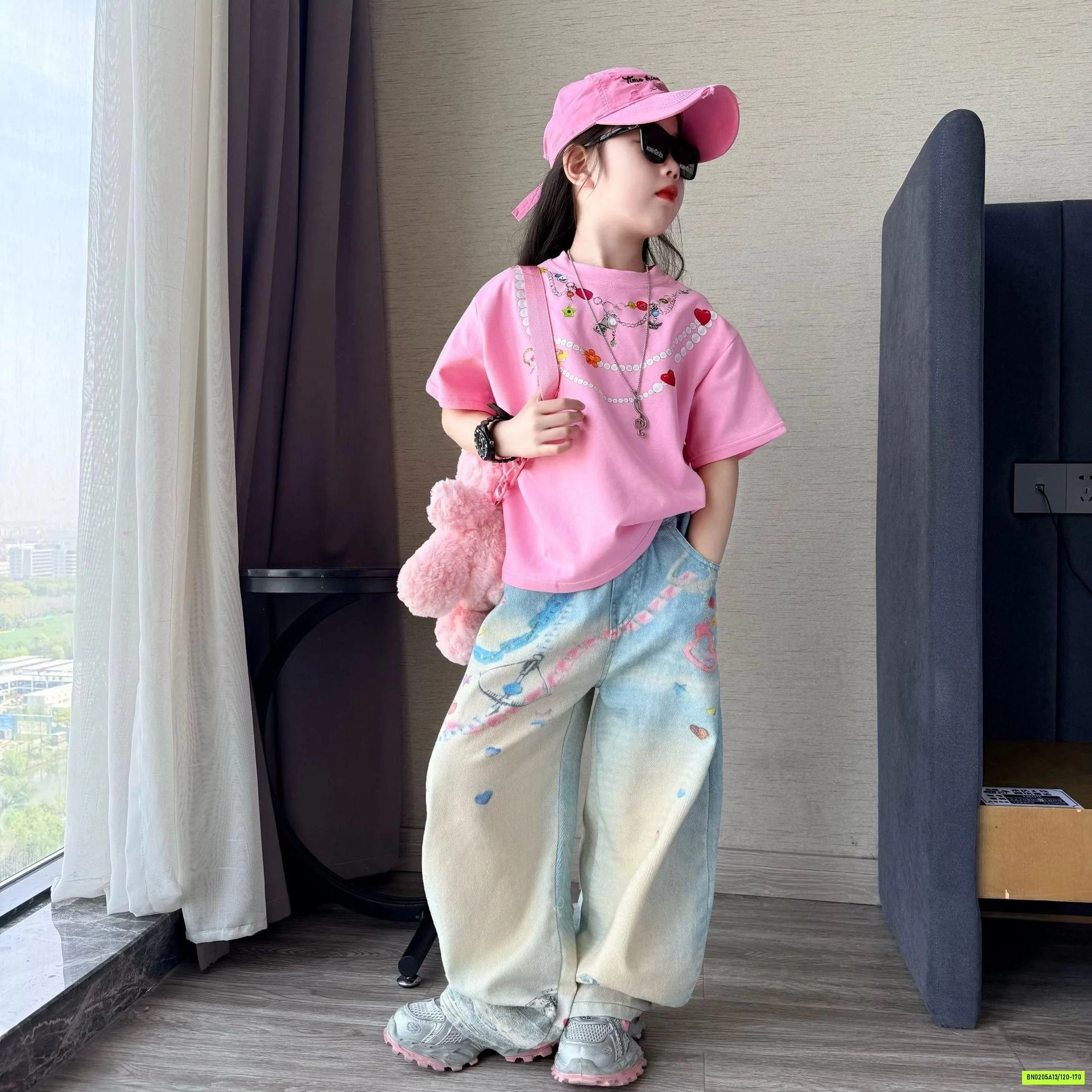 ÁO THUN IN VÒNG CỔ MIX JEANS SUÔNG BẠC GỐI