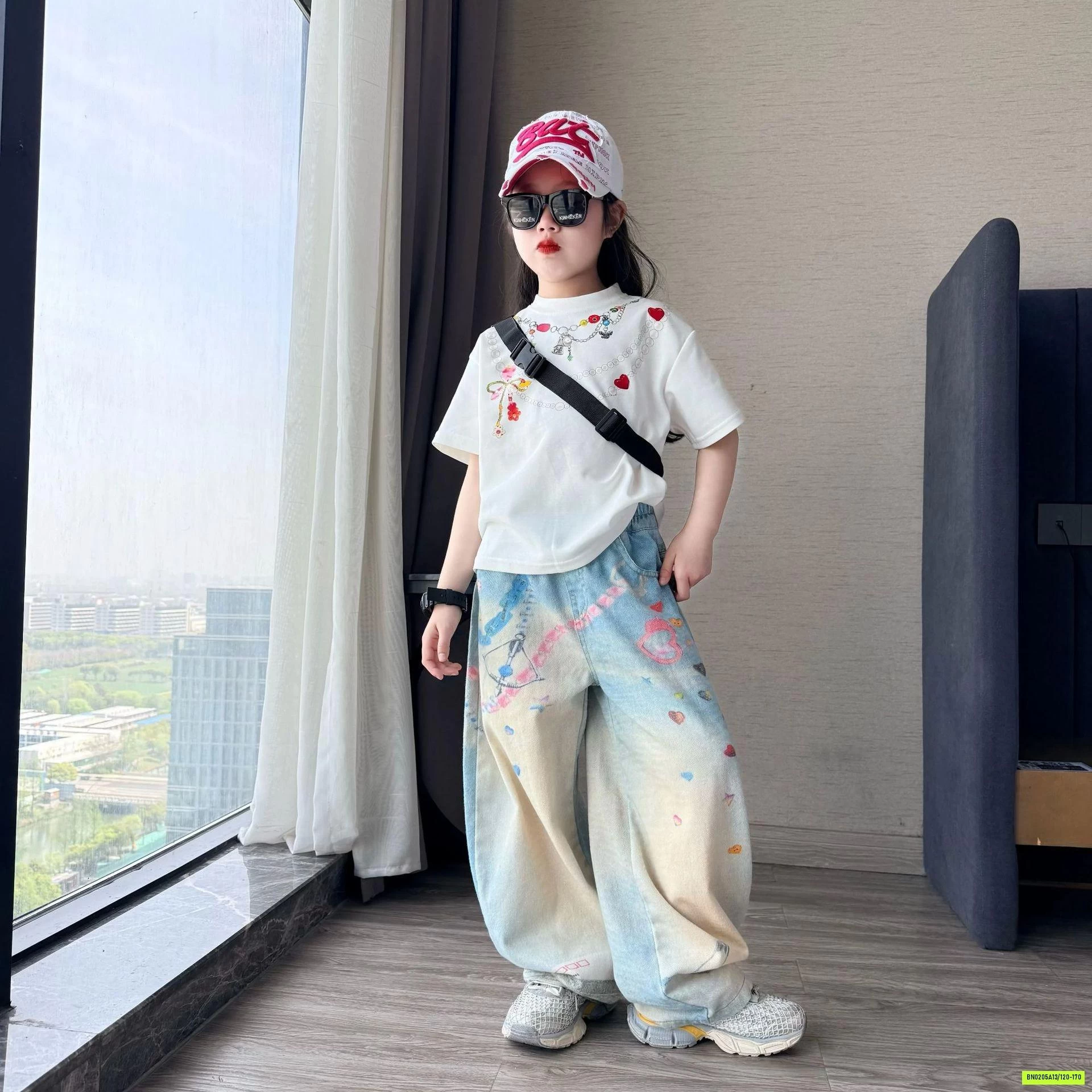 ÁO THUN IN VÒNG CỔ MIX JEANS SUÔNG BẠC GỐI