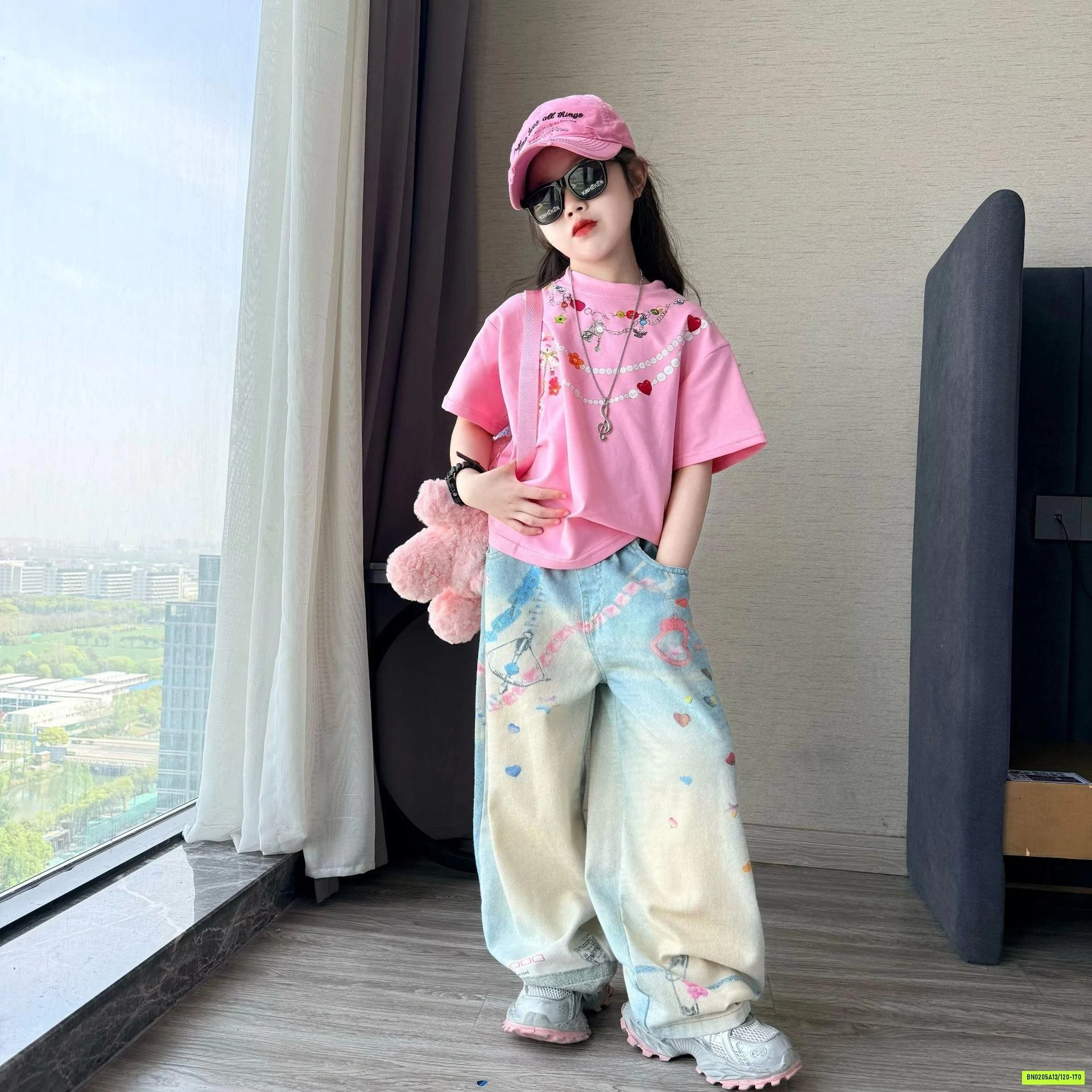 ÁO THUN IN VÒNG CỔ MIX JEANS SUÔNG BẠC GỐI