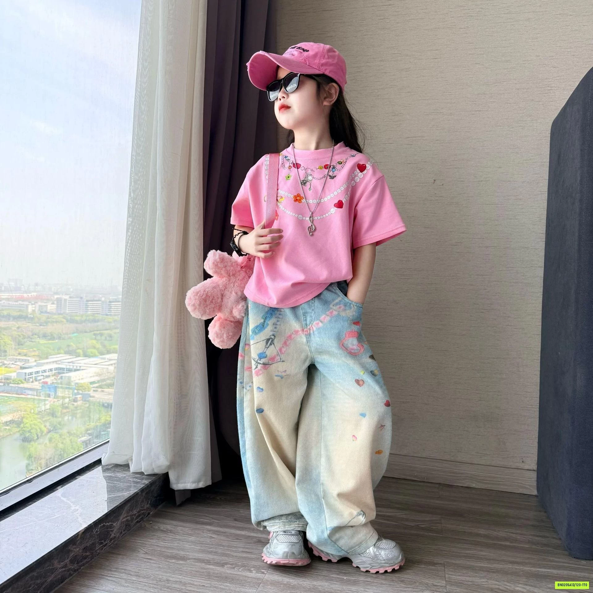 ÁO THUN IN VÒNG CỔ MIX JEANS SUÔNG BẠC GỐI