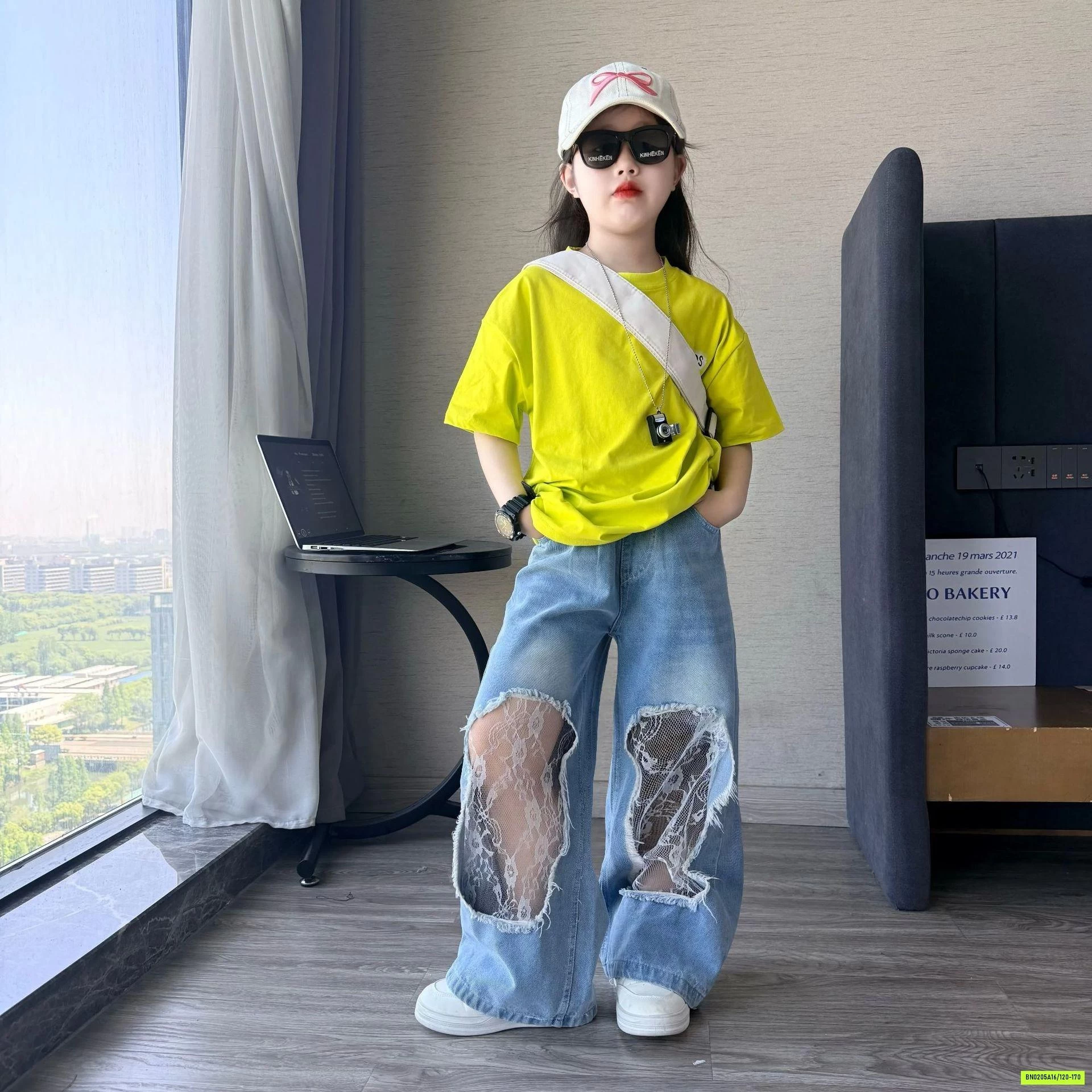 ÁO XANH CHUỐI MIX JEANS PHỐI REN
