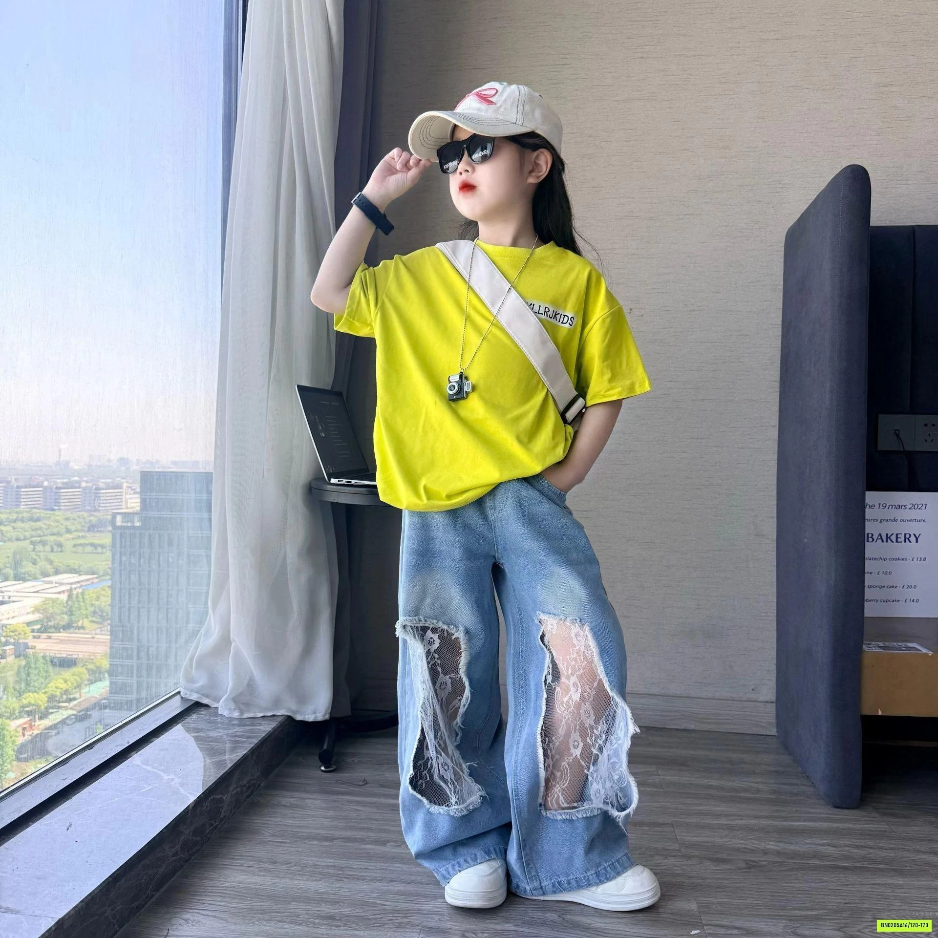 ÁO XANH CHUỐI MIX JEANS PHỐI REN