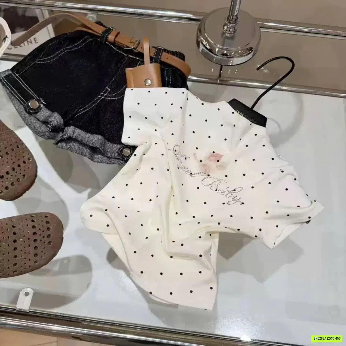 ÁO CHẤM BI MIX SHORT JEANS T&QKIDS