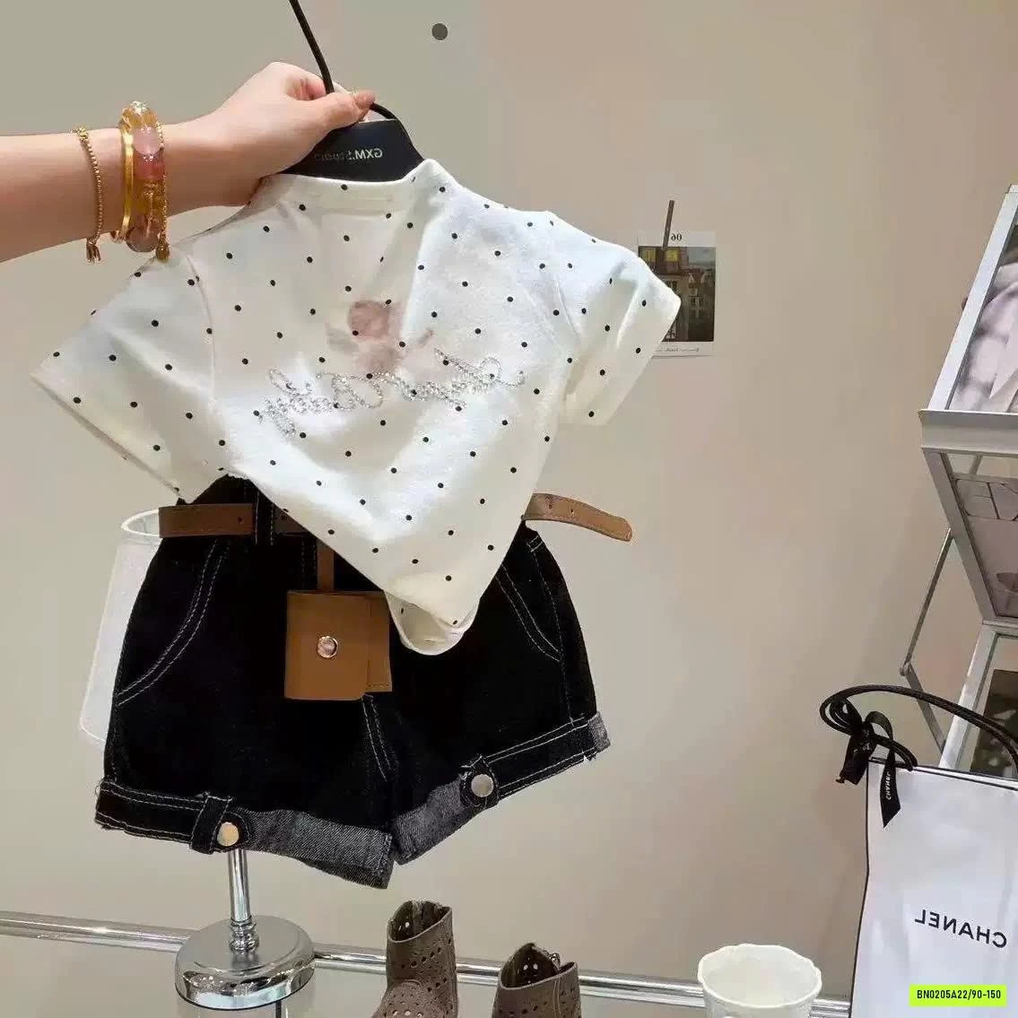 ÁO CHẤM BI MIX SHORT JEANS T&QKIDS