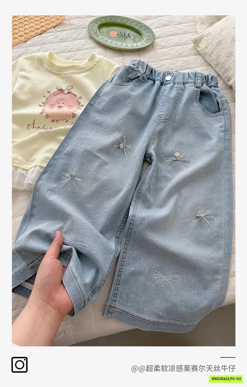 JEANS GIẤY SUÔNG THÊU NƠ