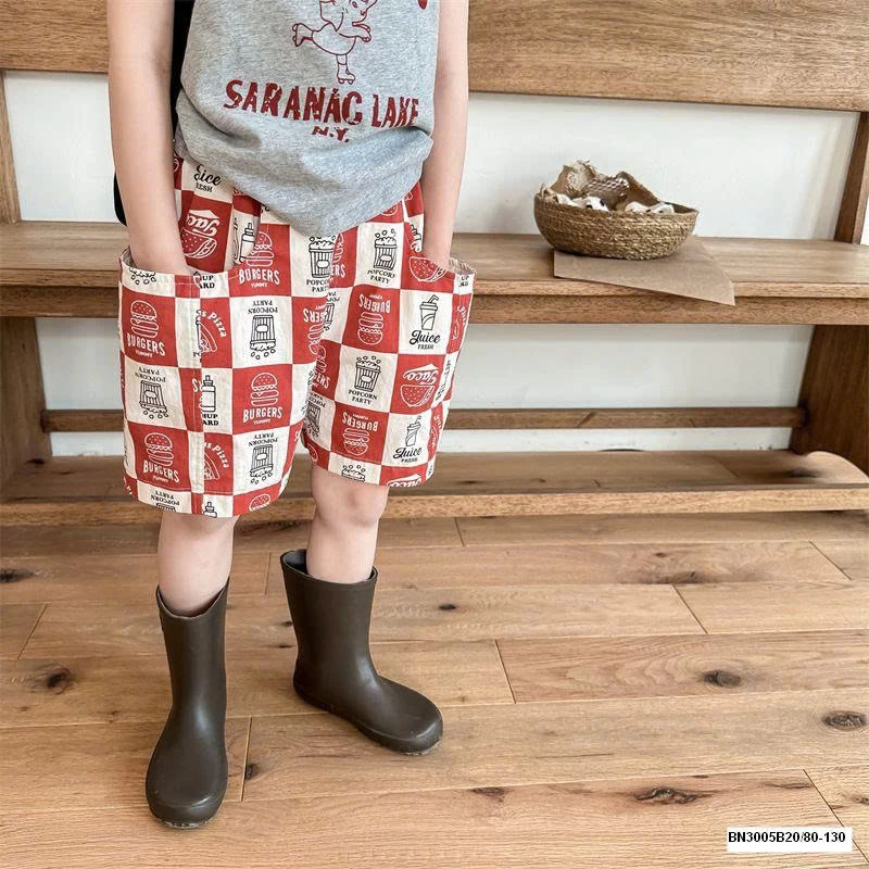 QUẦN SHORT CARO IN HÌNH ĐỒ ĂN NHANH