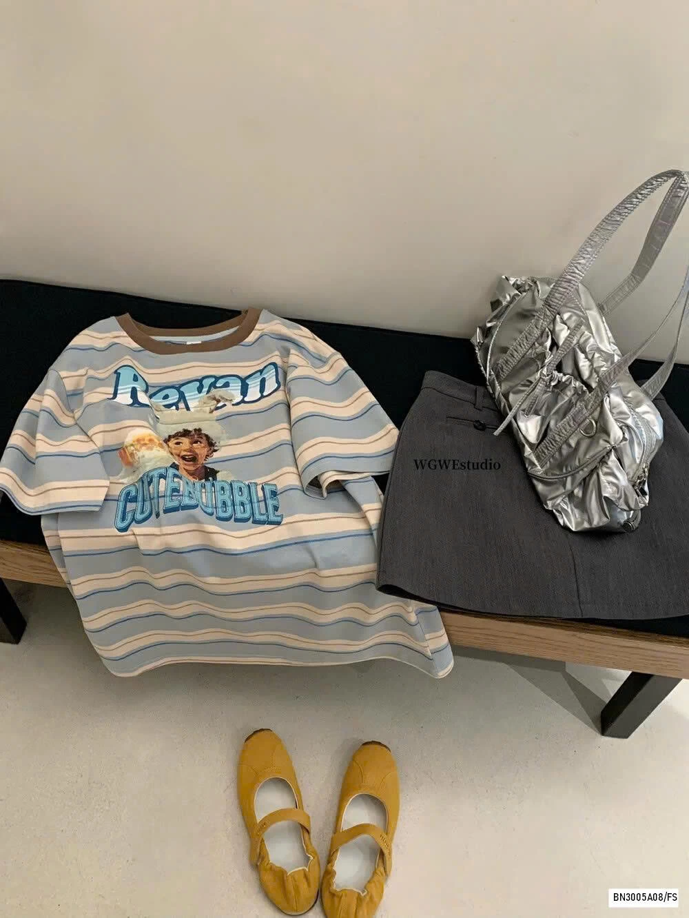 ÁO THUN KẺ XANH IN HÌNH WG.WE