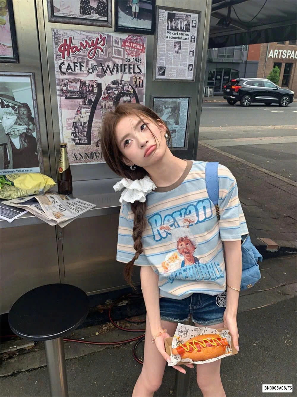 ÁO THUN KẺ XANH IN HÌNH WG.WE