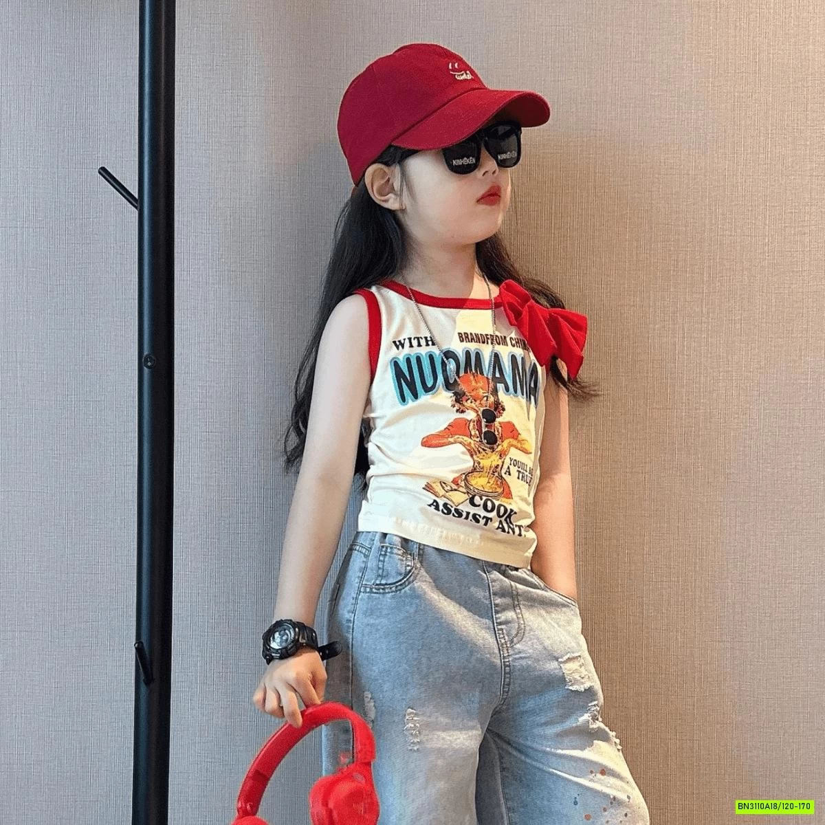 ÁO SÁT NÁCH MIX JEANS SUÔNG IN HÌNH