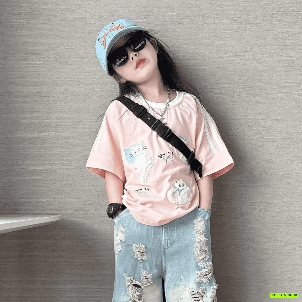 ÁO HỒNG MIX JEANS SUÔNG RÁCH