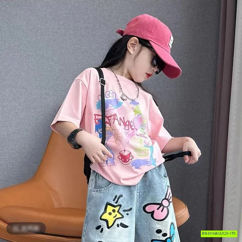 ÁO THUN HỒNG MIX SHORT JEANS KITTY