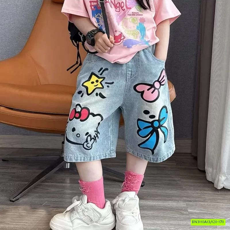 ÁO THUN HỒNG MIX SHORT JEANS KITTY