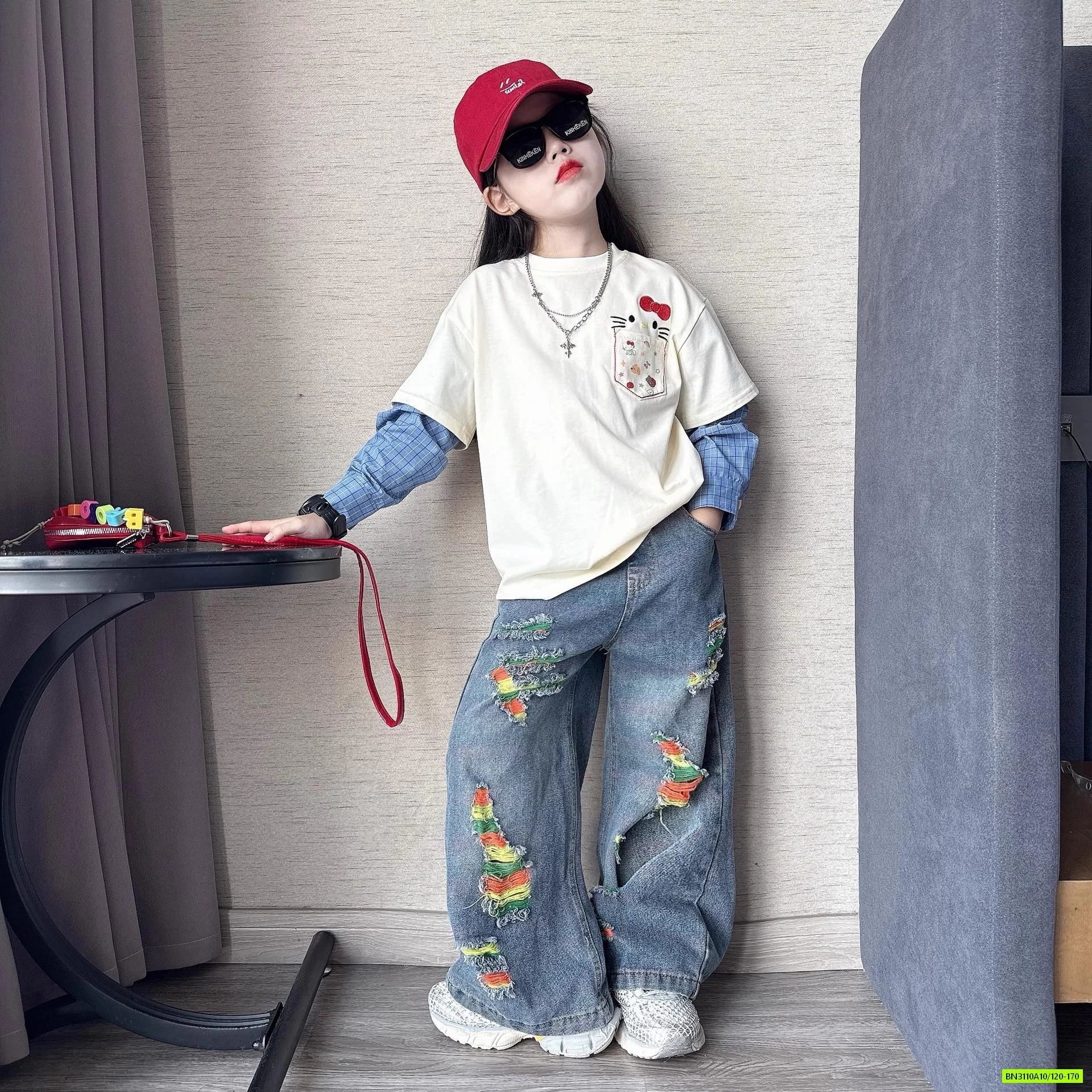 ÁO THUN GIẢ 2 LỚP MIX JEANS RÁCH PHỐI MÀU