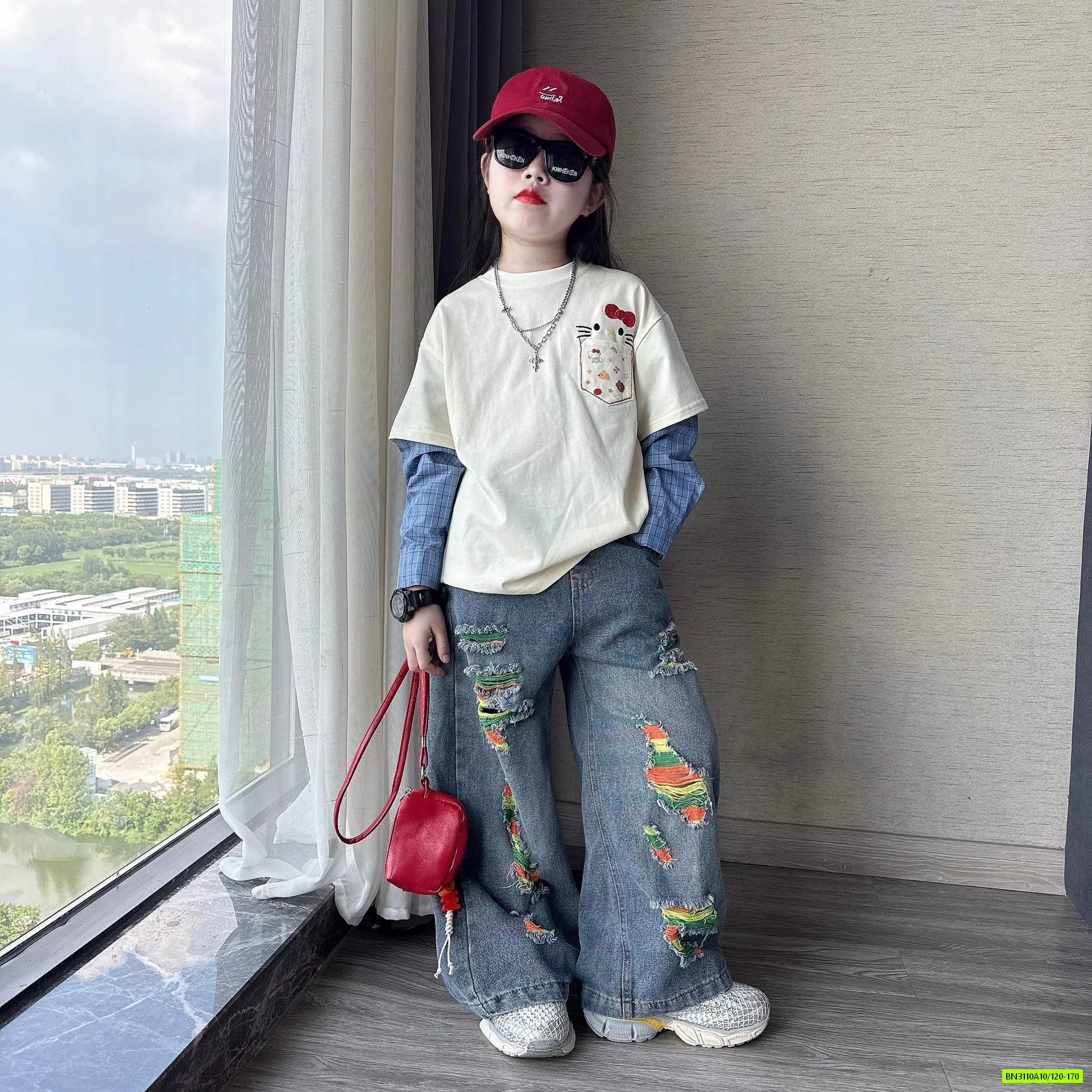 ÁO THUN GIẢ 2 LỚP MIX JEANS RÁCH PHỐI MÀU