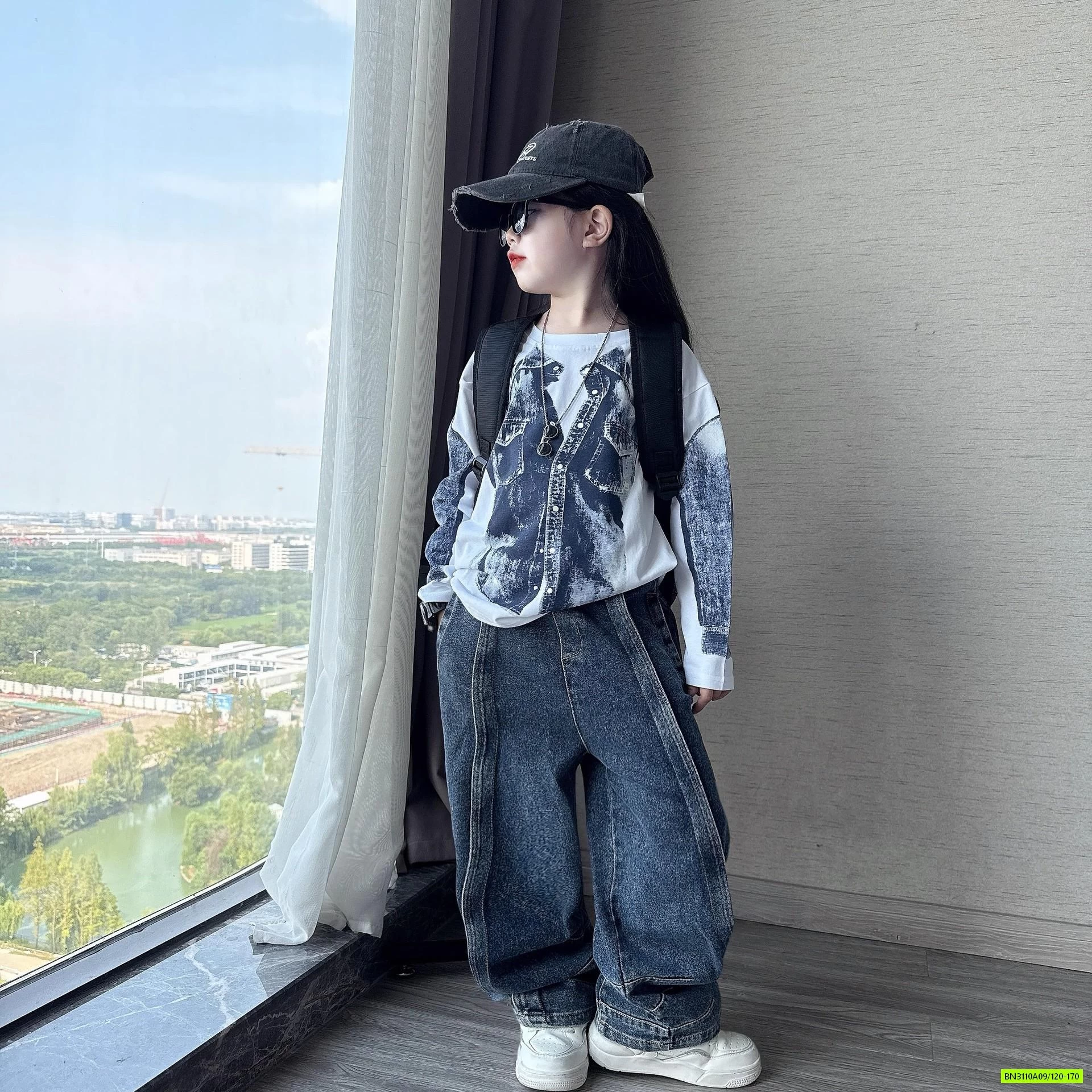 ÁO THUN IN HÌNH MIX JEANS SUÔNG GÂN TRƯỚC