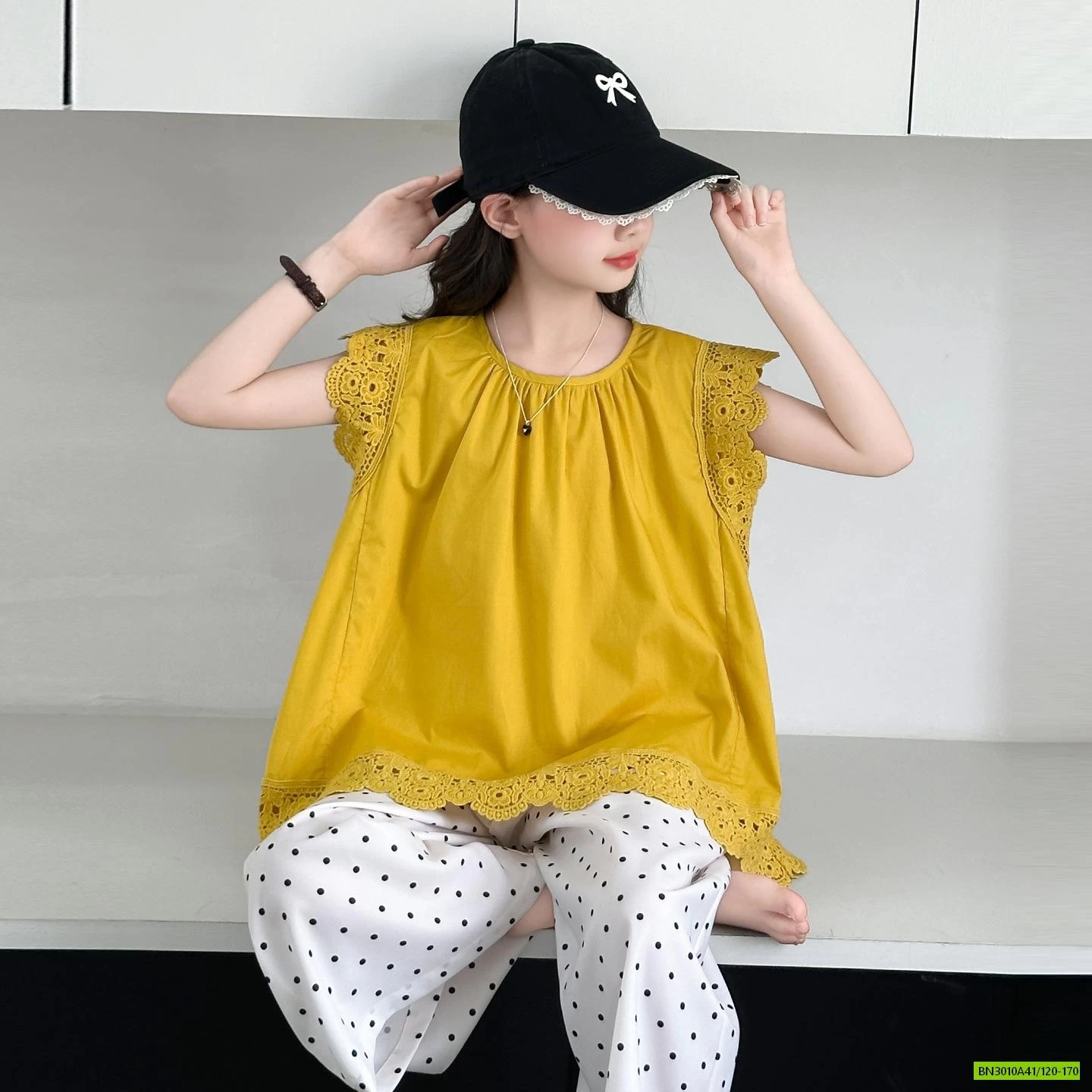 ÁO BABYDOLL VÀNG MIX QUẦN BI