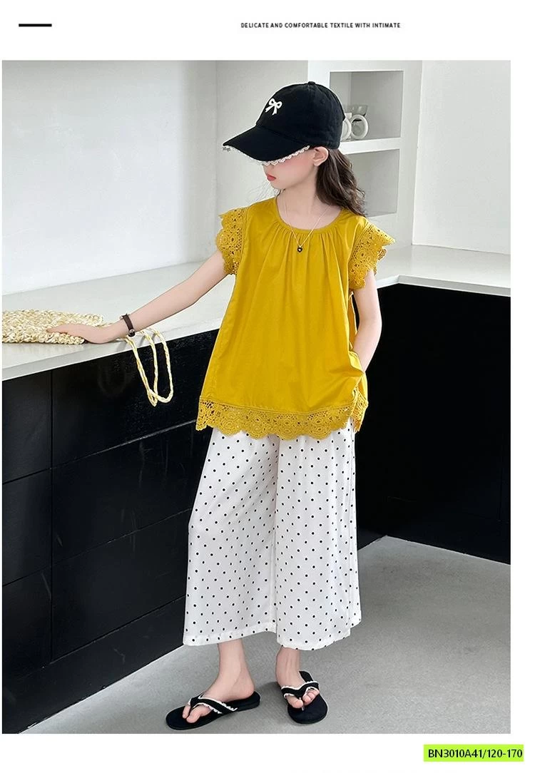 ÁO BABYDOLL VÀNG MIX QUẦN BI