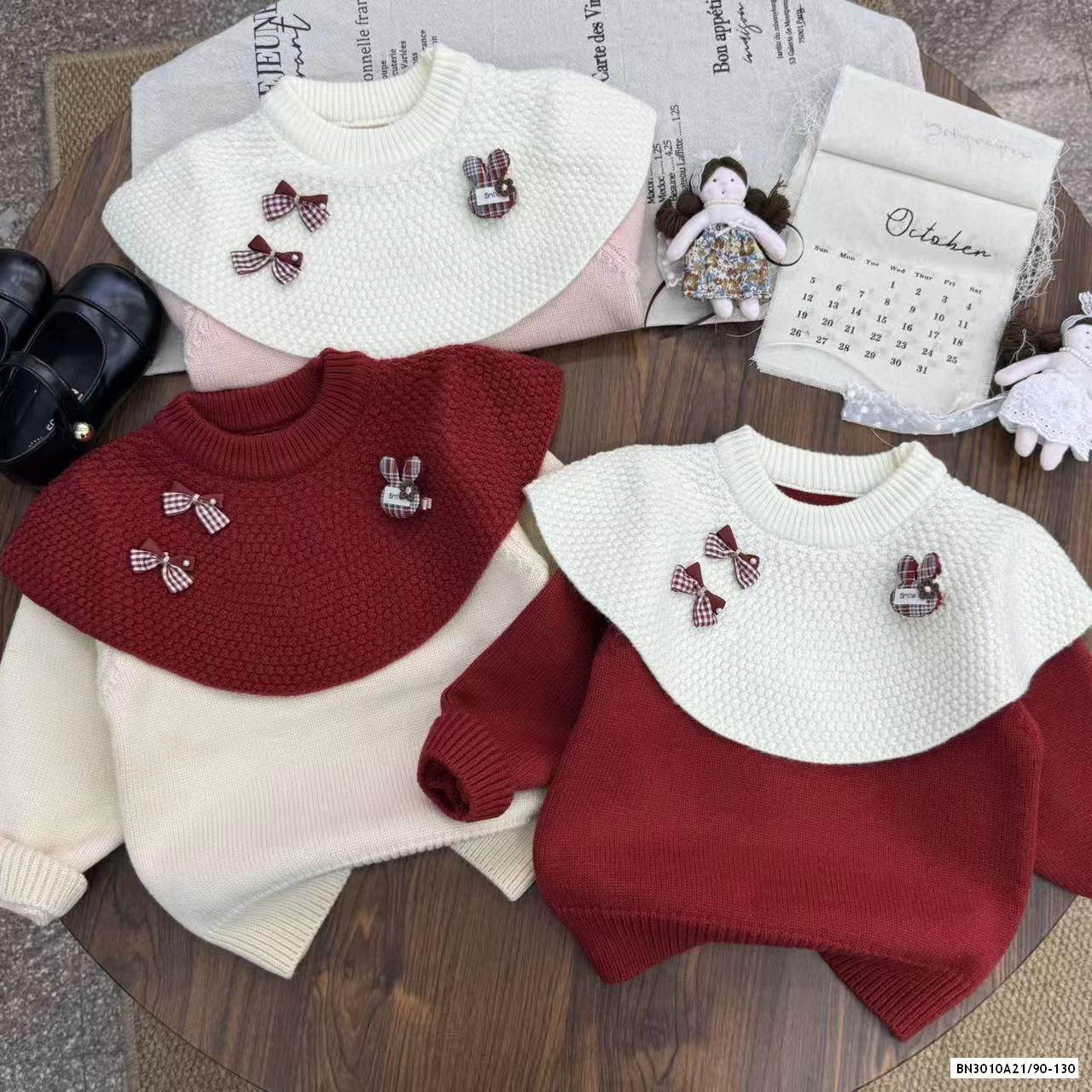 ÁO LEN CỔ CHOÀNG GĂN NƠ THỎ