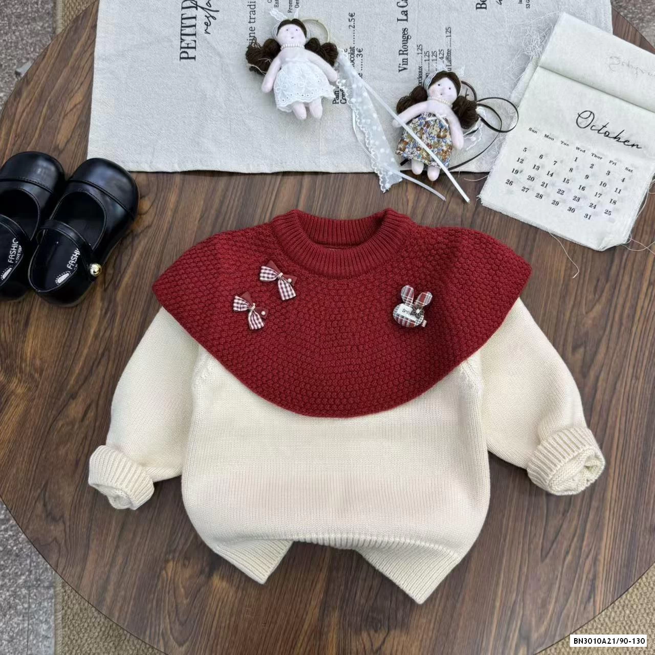 ÁO LEN CỔ CHOÀNG GĂN NƠ THỎ