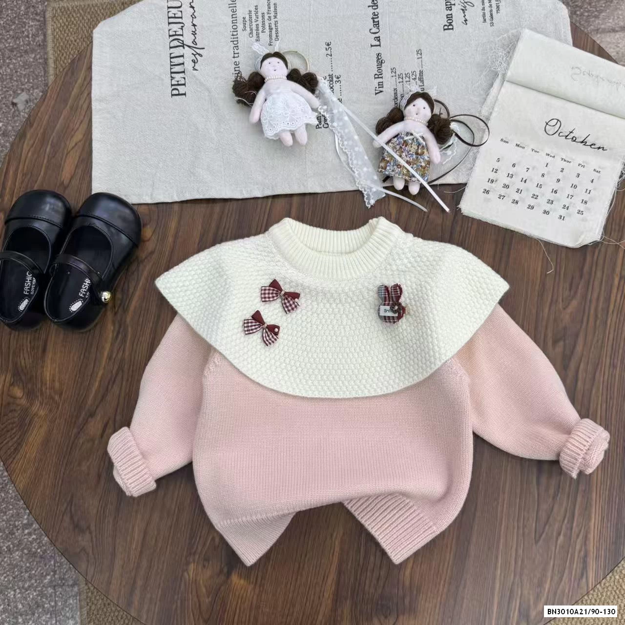 ÁO LEN CỔ CHOÀNG GĂN NƠ THỎ