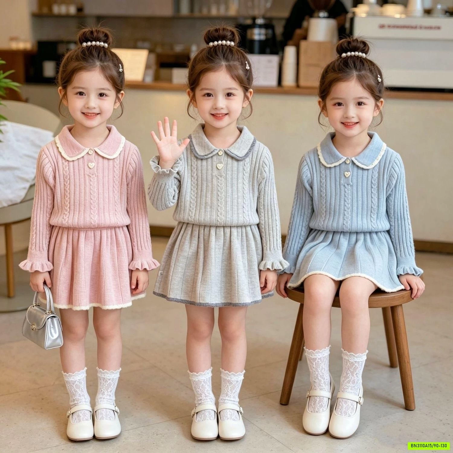 SÉT ĐẦM LEN TAY BÈO CÚC TRÁI TIM
