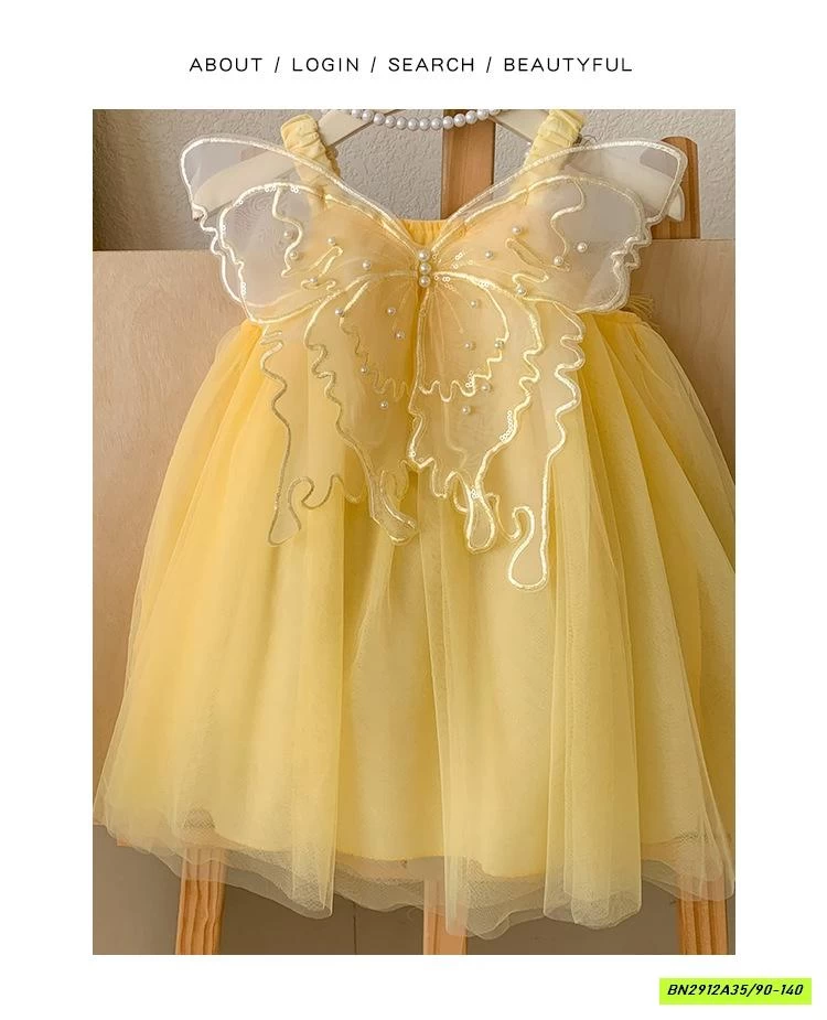 ĐẦM VOAN VÀNG 2 DÂY CÁNH BƯỚM BLUETOWN